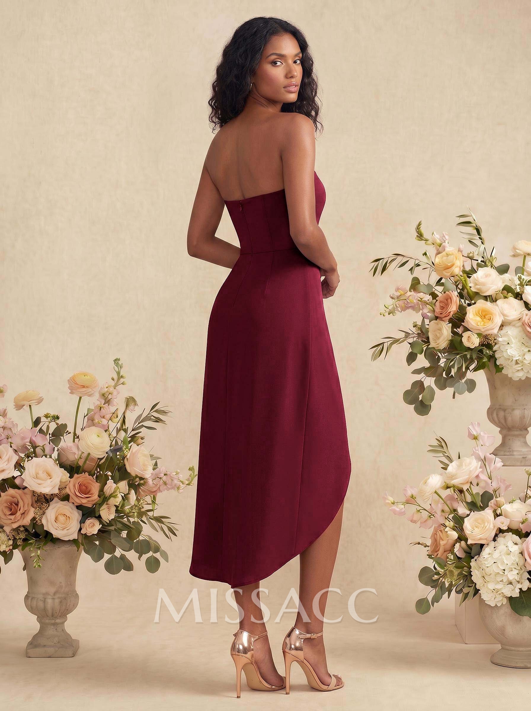 Sheath/Column Sweetheart Elastic Satin Bridesmaid Dresses With Split Front
