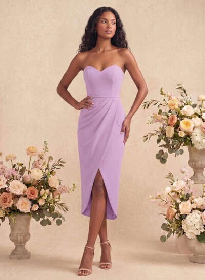 Sheath/Column Sweetheart Elastic Satin Bridesmaid Dresses With Split Front
