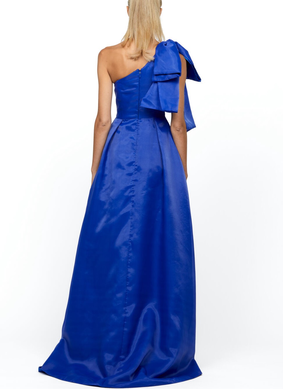 One-Shoulder Asymmetrical Satin Pockets Evening Dresses With Bow