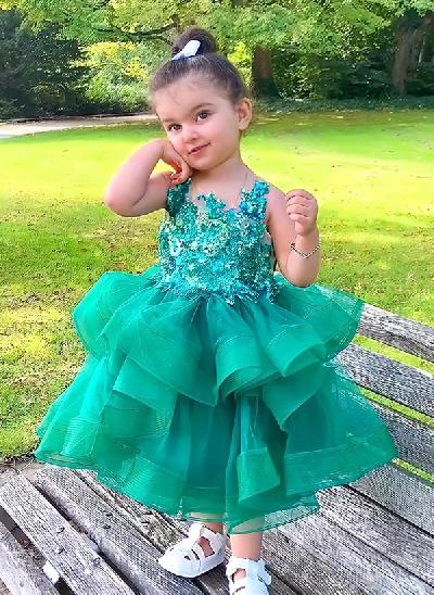 Ball-Gown Scoop Neck Tulle Flower Girl Dresses With Cascading Ruffles