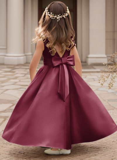 A-Line Scoop Neck Sleeveless Satin Flower Girl Dresses With Bow(s) A-Line Scoop Neck Sleeveless Satin Flower Girl Dresses With Bow(s)