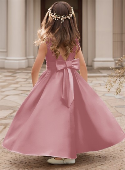 A-Line Scoop Neck Sleeveless Satin Flower Girl Dresses With Bow(s)
