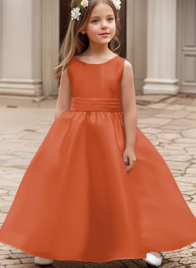A-Line Scoop Neck Sleeveless Satin Flower Girl Dresses With Bow(s)