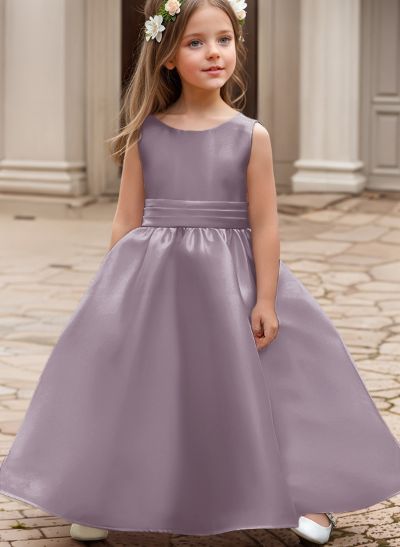 A-Line Scoop Neck Sleeveless Satin Flower Girl Dresses With Bow(s) A-Line Scoop Neck Sleeveless Satin Flower Girl Dresses With Bow(s)