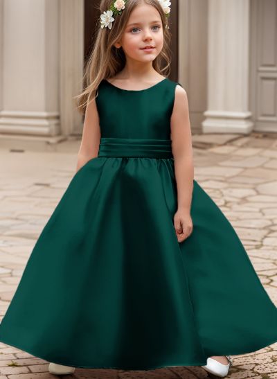 A-Line Scoop Neck Sleeveless Satin Flower Girl Dresses With Bow(s)