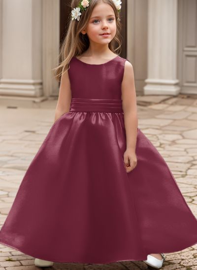 A-Line Scoop Neck Sleeveless Satin Flower Girl Dresses With Bow(s) A-Line Scoop Neck Sleeveless Satin Flower Girl Dresses With Bow(s)