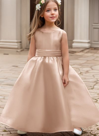 A-Line Scoop Neck Sleeveless Satin Flower Girl Dresses With Bow(s)