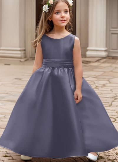 A-Line Scoop Neck Sleeveless Satin Flower Girl Dresses With Bow(s)