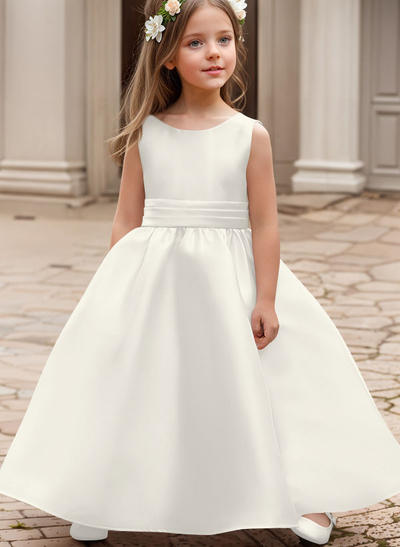 A-Line Scoop Neck Sleeveless Satin Flower Girl Dresses With Bow(s)