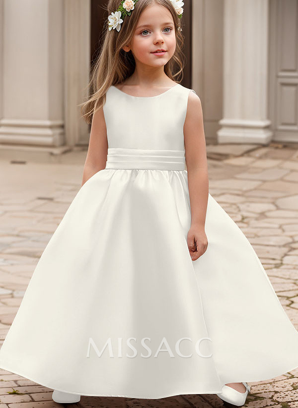 A-Line Scoop Neck Sleeveless Satin Flower Girl Dresses With Bow(s) A-Line Scoop Neck Sleeveless Satin Flower Girl Dresses With Bow(s)
