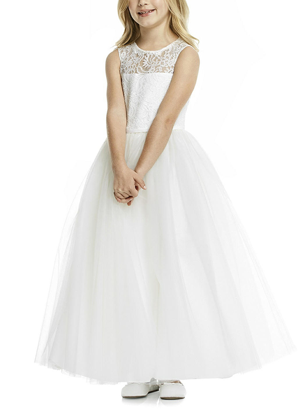 A-Line Illusion Neck Sleeveless Lace/Tulle Flower Girl Dresses With Bow(s)