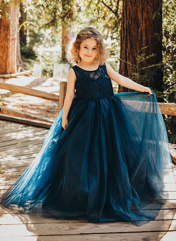 A-Line Scoop Neck Sleeveless Lace/Tulle Flower Girl Dresses