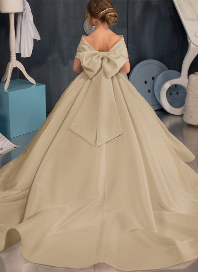 Ball-Gown Off-The-Shoulder Satin Flower Girl Dresses With Bow(s)