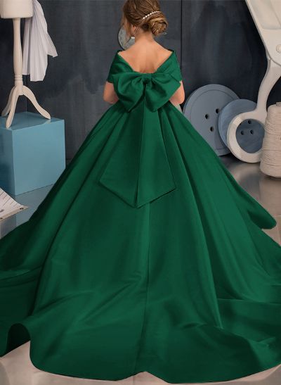 Ball-Gown Off-The-Shoulder Satin Flower Girl Dresses With Bow(s)