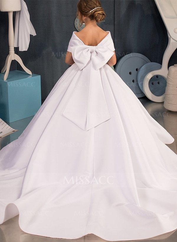 Ball-Gown Off-The-Shoulder Satin Flower Girl Dresses With Bow(s)