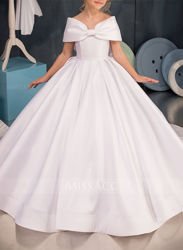 Ball-Gown Off-The-Shoulder Satin Flower Girl Dresses With Bow(s)