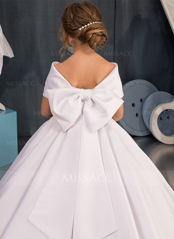 Ball-Gown Off-The-Shoulder Satin Flower Girl Dresses With Bow(s)