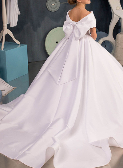 Ball-Gown Off-The-Shoulder Satin Flower Girl Dresses With Bow(s)