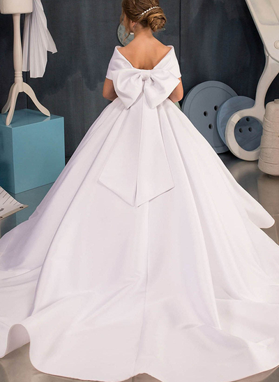 Ball-Gown Off-The-Shoulder Satin Flower Girl Dresses With Bow(s)
