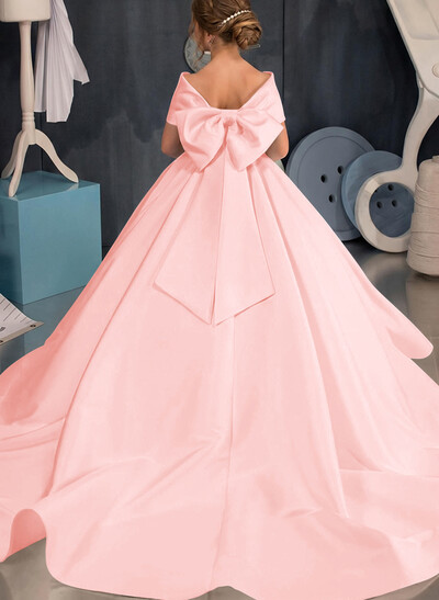 Ball-Gown Off-The-Shoulder Satin Flower Girl Dresses With Bow(s)
