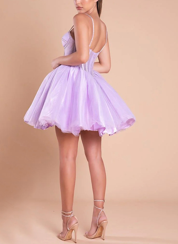 A-Line Sweetheart Sleeveless Short/Mini Tulle Homecoming Dresses