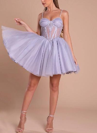 A-Line Sweetheart Sleeveless Short/Mini Tulle Homecoming Dresses