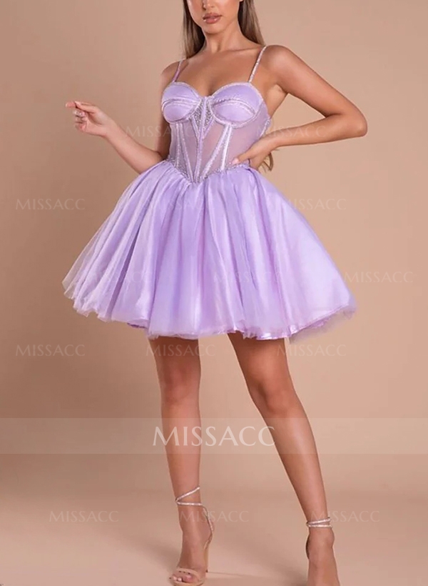 A-Line Sweetheart Sleeveless Short/Mini Tulle Homecoming Dresses