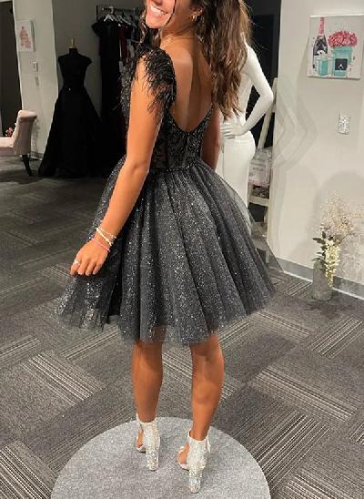 A-Line Sweetheart Sleeveless Tulle Homecoming Dresses With Appliques Lace