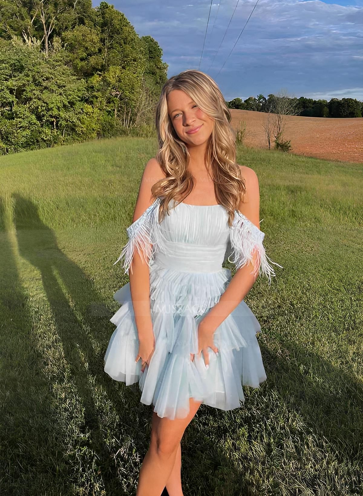 A-Line Sleeveless Short/Mini Tulle Homecoming Dresses