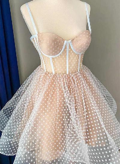 A-Line Sweetheart Sleeveless Short/Mini Tulle Homecoming Dresses