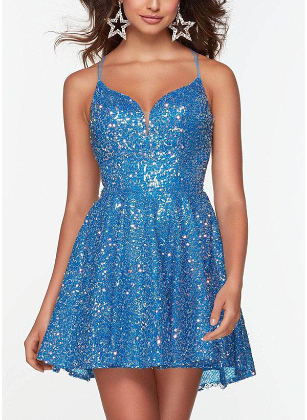 A-Line Sweetheart Sleeveless Short/Mini Sequined Homecoming Dresses