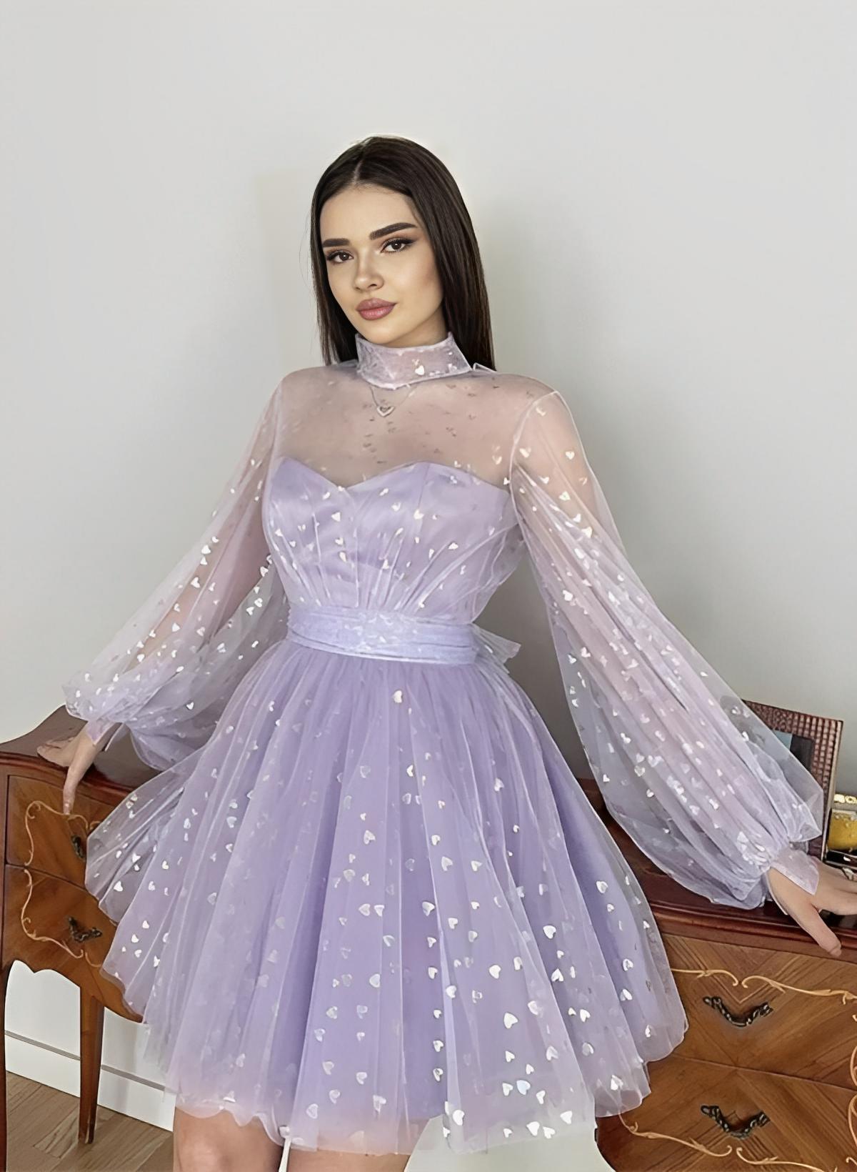 A-Line Illusion Neck Sleeveless Short/Mini Lace Homecoming Dresses