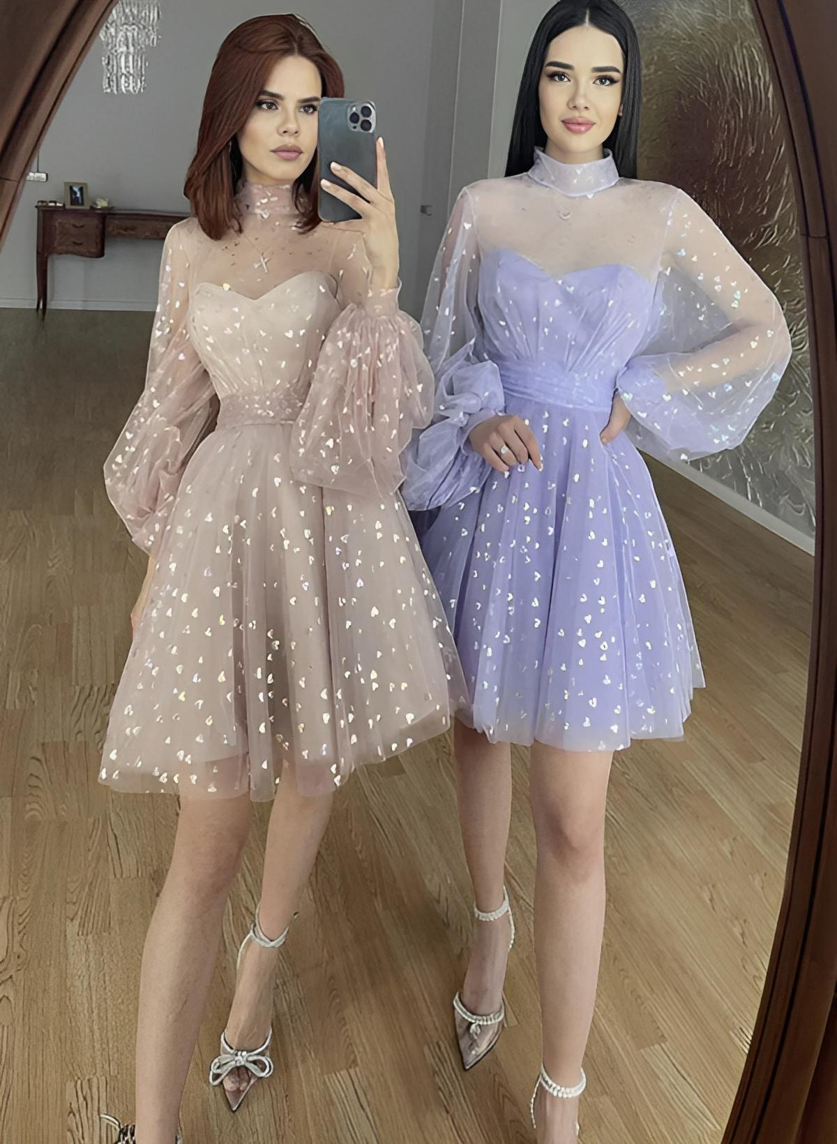 A-Line Illusion Neck Sleeveless Short/Mini Lace Homecoming Dresses