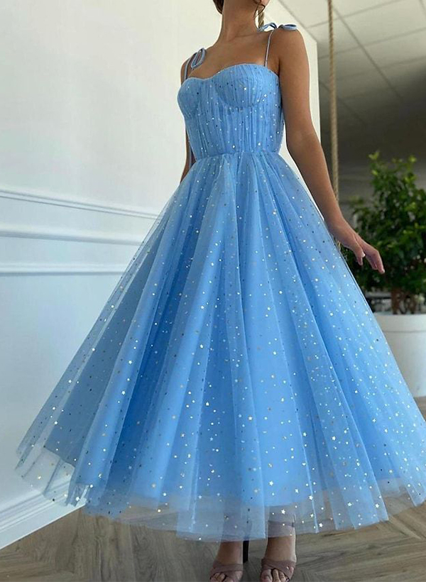 A-Line Sweetheart Sleeveless Tulle Homecoming Dresses With Sequins
