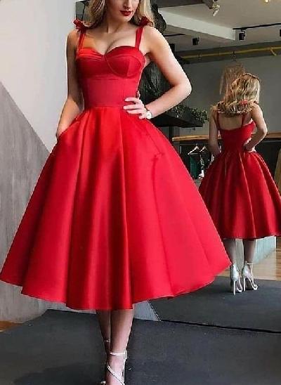 A-Line Satin Sweetheart Cocktail Dresses With Pockets