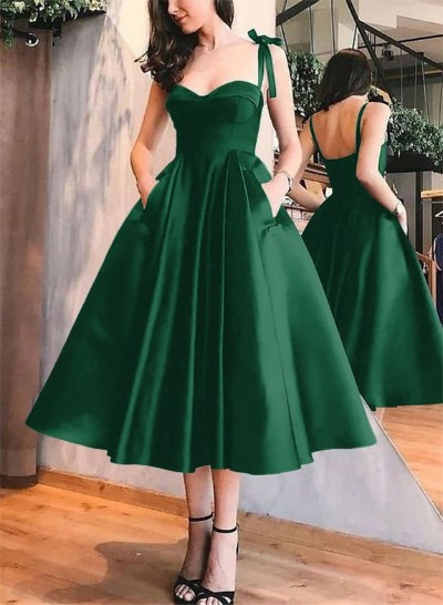 A-Line Satin Sweetheart Homecoming Dresses With Pockets