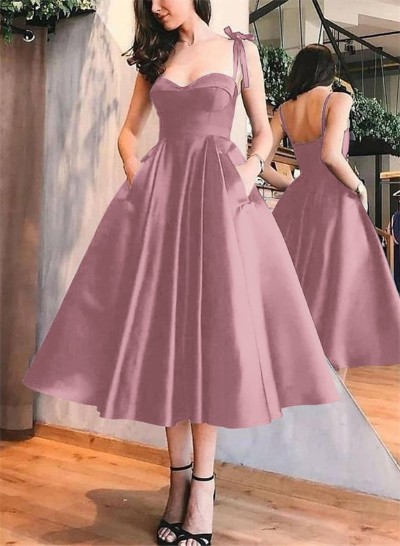 A-Line Satin Sweetheart Homecoming Dresses With Pockets