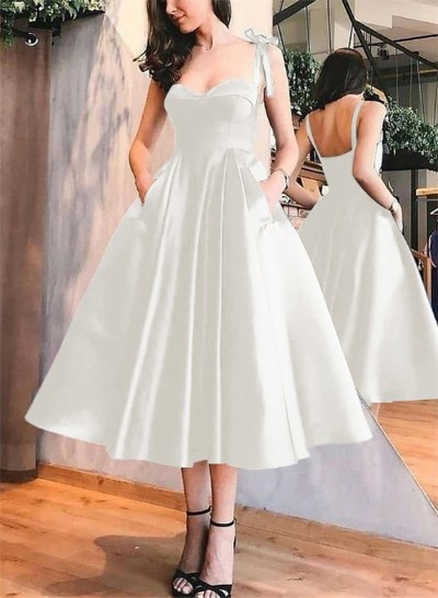 A-Line Satin Sweetheart Homecoming Dresses With Pockets