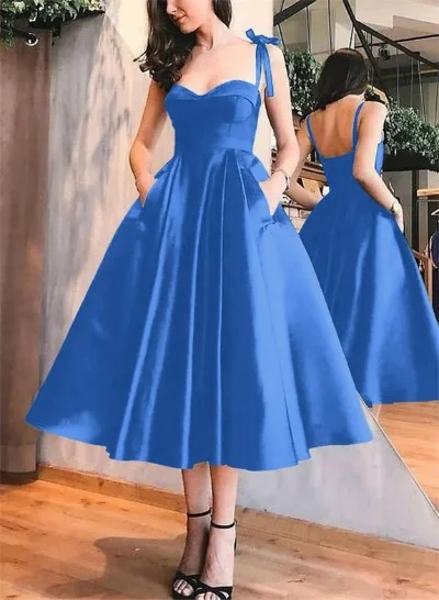 A-Line Satin Sweetheart Homecoming Dresses With Pockets - Missacc A-Line Satin Sweetheart Homecoming Dresses With Pockets - Missacc