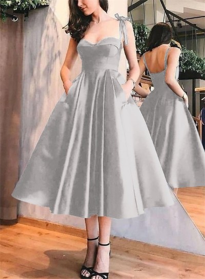 A-Line Satin Sweetheart Homecoming Dresses With Pockets