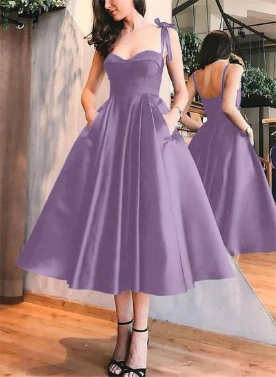 A-Line Satin Sweetheart Homecoming Dresses With Pockets