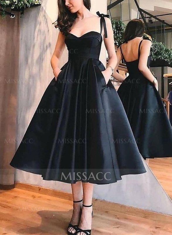 A Line Satin Sweetheart Homecoming Dresses With Pockets Missacc