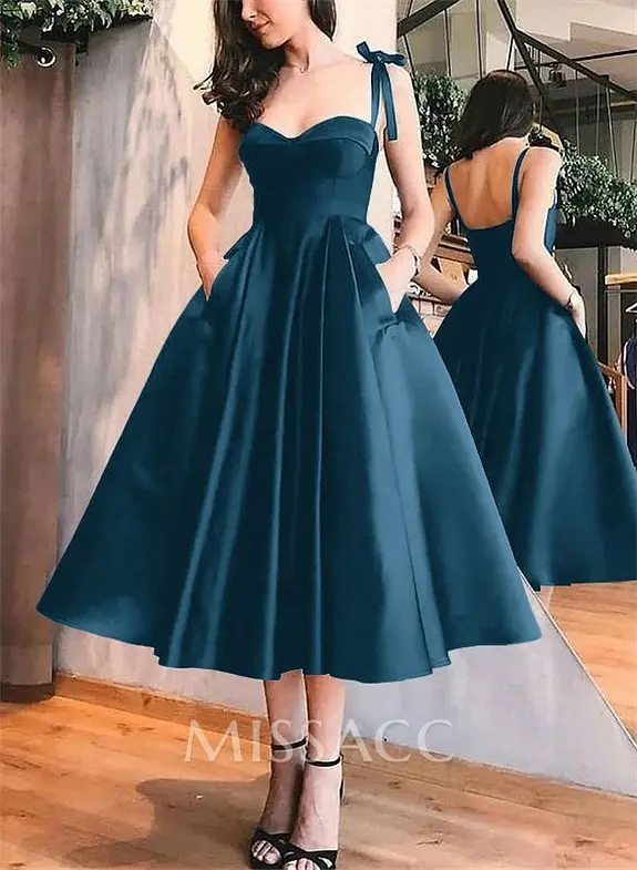 A-Line Satin Sweetheart Homecoming Dresses With Pockets - Missacc