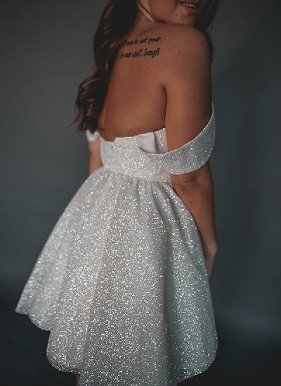 A-Line Off-The-Shoulder Short/Mini Sequined Homecoming Dresses