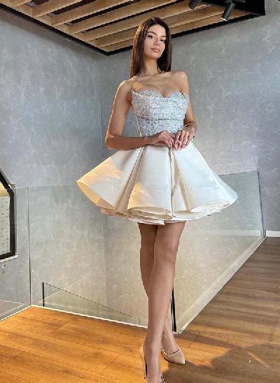 A-Line Sweetheart Sleeveless Short/Mini Satin Homecoming Dresses