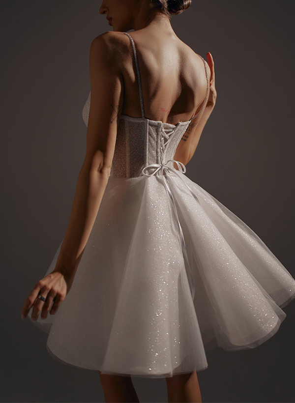 A-Line V-Neck Sleeveless Short/Mini Sequined Homecoming Dresses