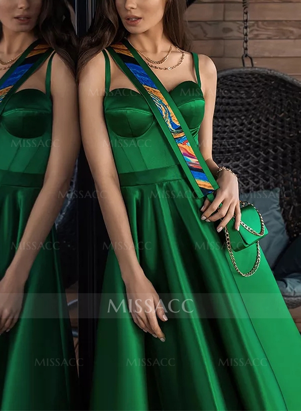 A-Line Sweetheart Sleeveless Tea-Length Satin Homecoming Dresses