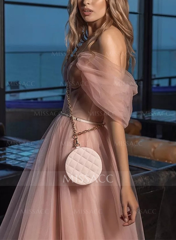 A-Line Sweetheart Sleeveless Tea-Length Tulle Homecoming Dresses