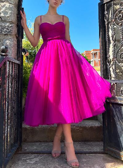 A-Line Sweetheart Sleeveless Tulle Homecoming Dresses With Sash