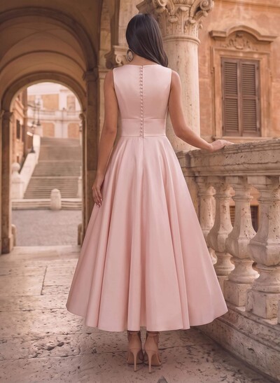 A-Line Illusion Neck Sleeveless Ankle-Length Satin Homecoming Dresses